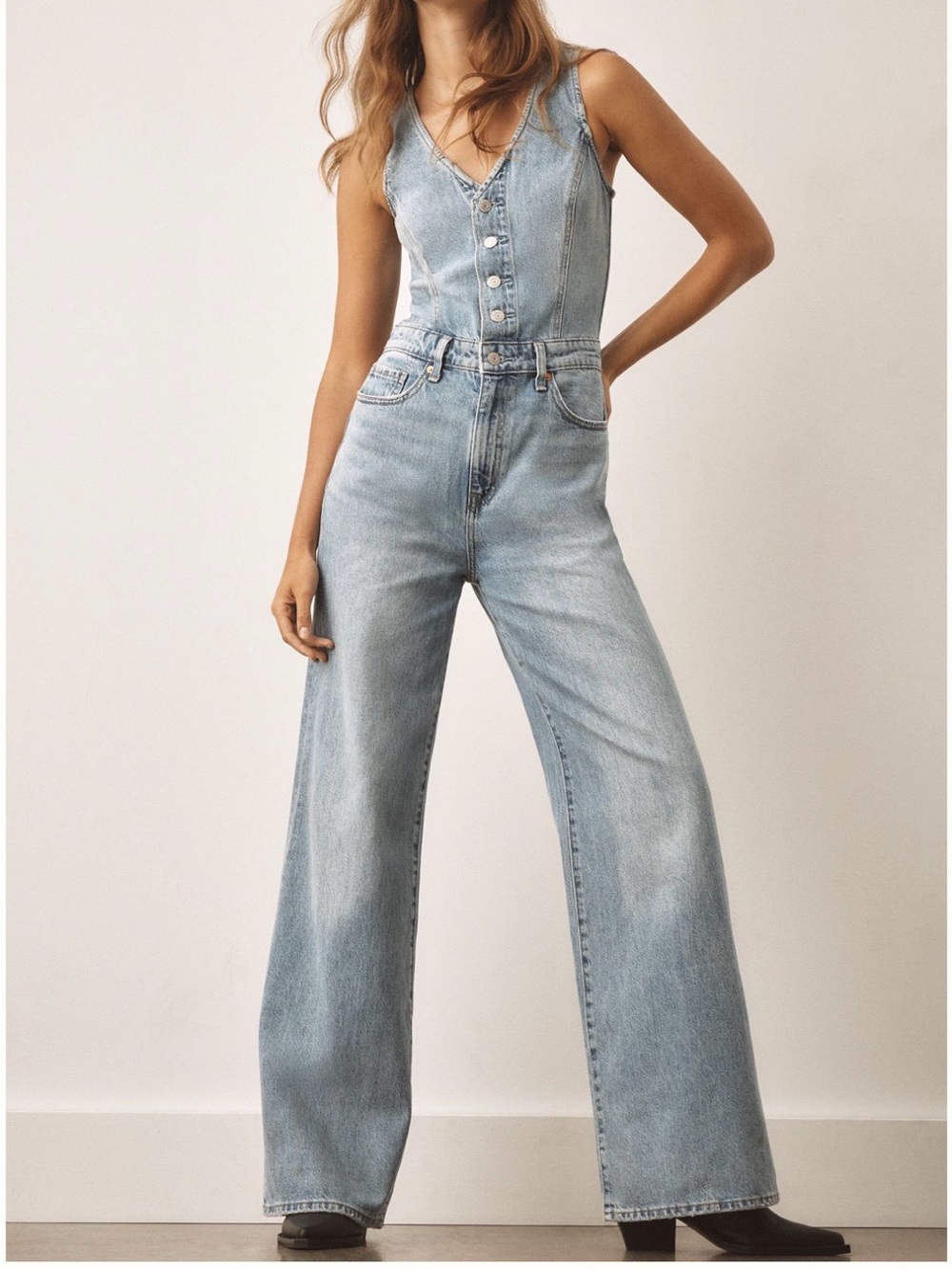 Light Blue Wide Leg Women’s Jeans Jumpsuit